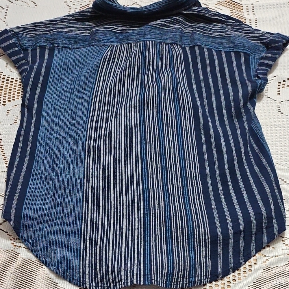 Wonderly Navy and Light Blue Striped Shirt 100% Cotton - Picture 10 of 11